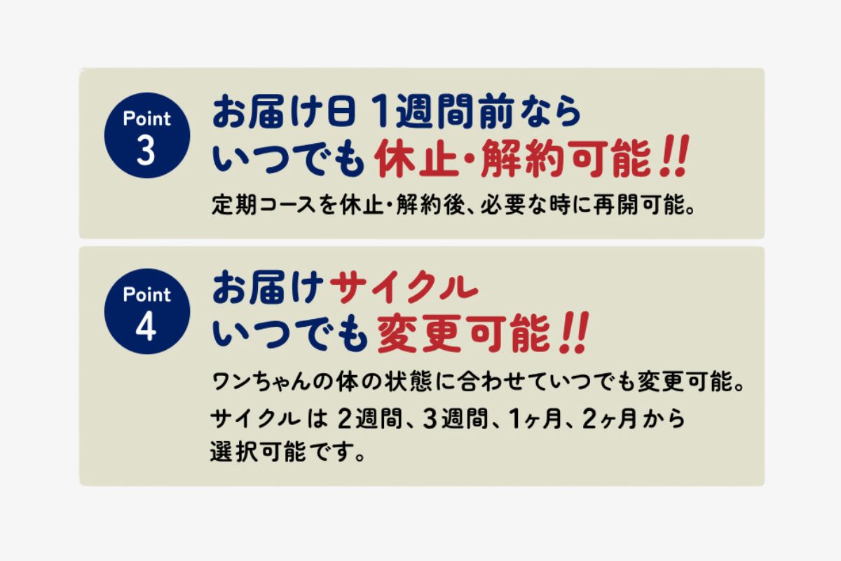 金虎 おさかなドッグフード　次回お届け日の7日前までならいつでも変更・休止・解約が可能